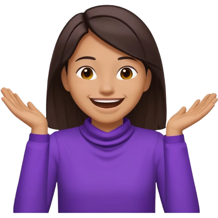  make a emoji with a person holding their arms around they’re neck and laughing  tan skin with dark brown straight hair and the basic purple shirt and a bit of the upper body emoji
