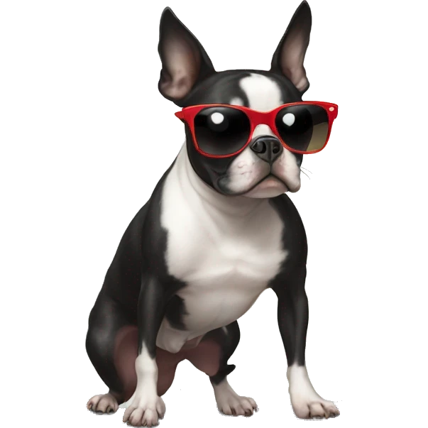 Boston Terrier wearing sunglasses on a skateboard. emoji