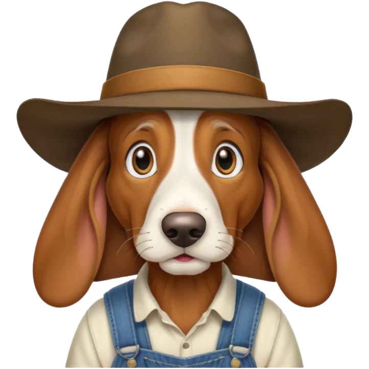 toothless hillbilly basset hound wearing a stetson and dungarees and has droopy eys emoji