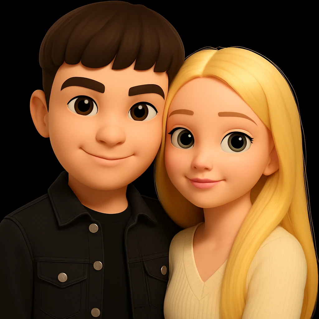 merge these two 3d-emoji style characters into one image, both visible, friendly pose emoji