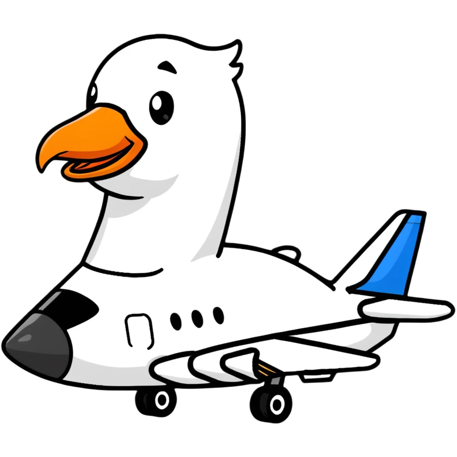 A jet airplane with a goose head on the front of it, replacing the nose cone emoji