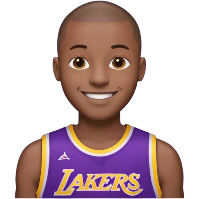 ["Black male, buzzcut, wearing a purple Lakers jersey."] emoji