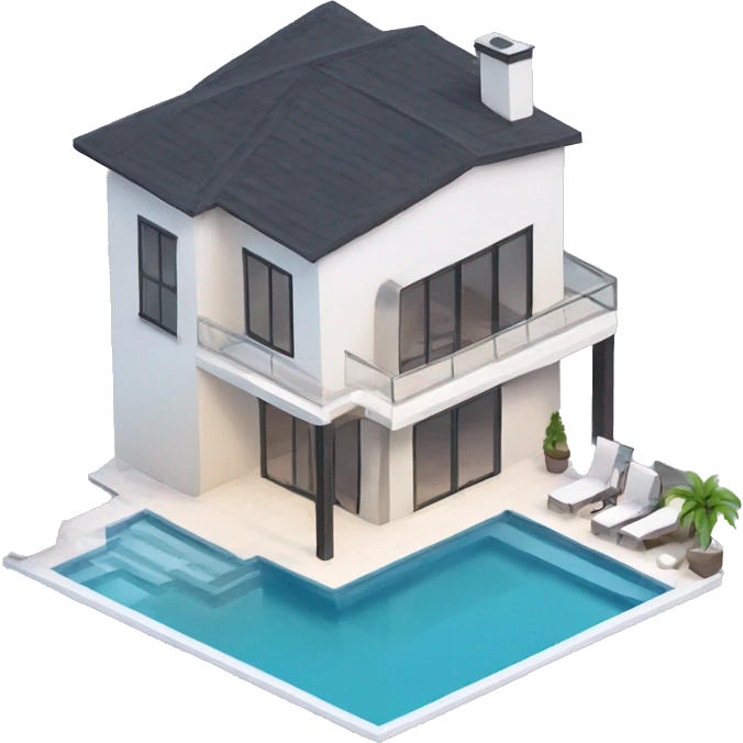 very simple, simple style, 3d isometric modern luxury home with pool emoji