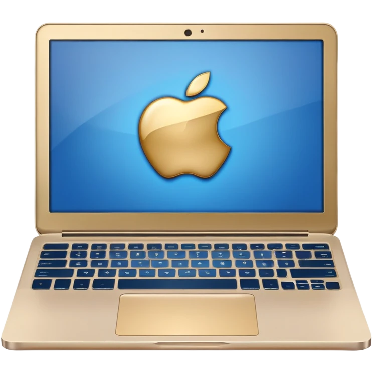 Beige gold laptop open, blue screen  emoji