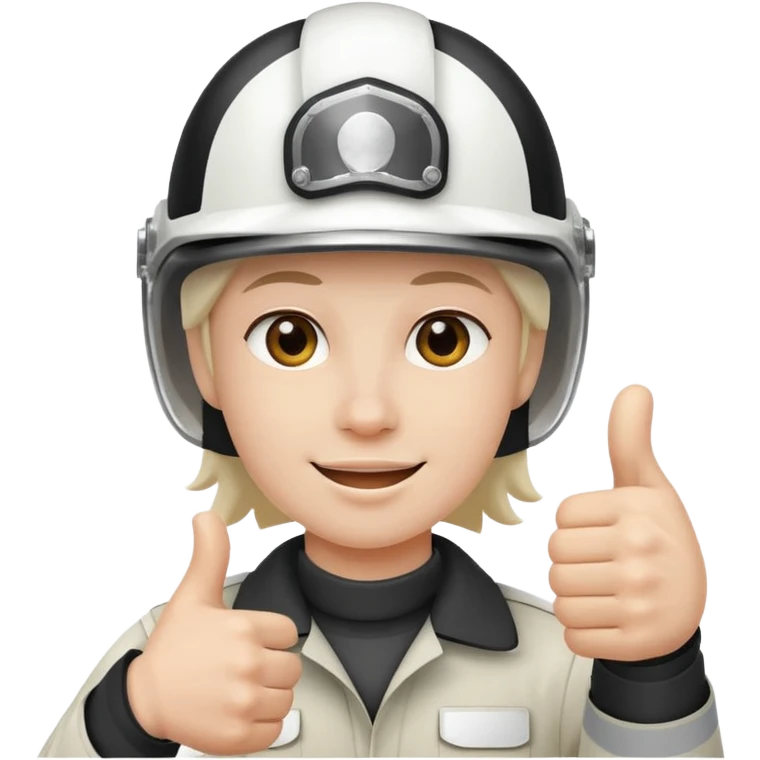 Cara de una persona con casco blanco cun pulgar arriba emoji