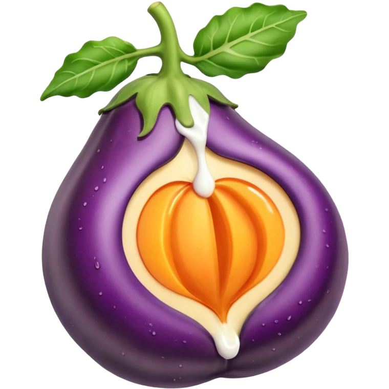 Eggplant with white liquid coming out the top being inserted into a peach emoji