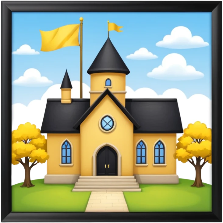 magic school, with a flag, flag on a roof, yellow flag emoji