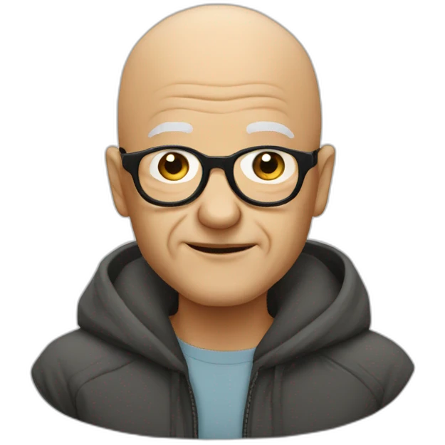 Old bald man no beard big round glasses emoji