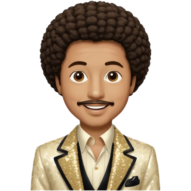 William Powell from The O'Jays with light tan skin, dark brown afro hair, cream sequin outfit emoji