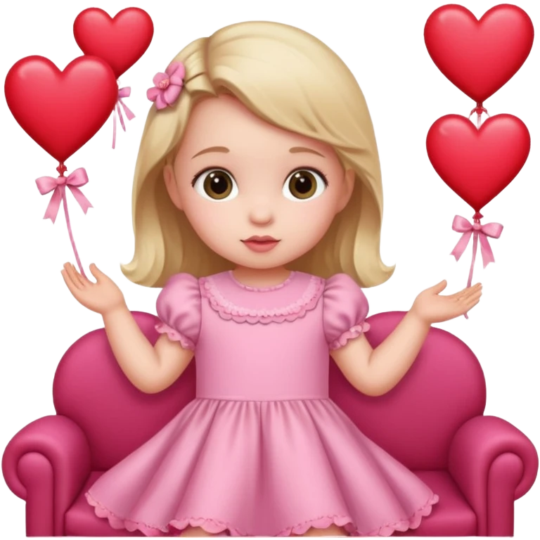 baby girl on a paper background with valentines day decor emoji
