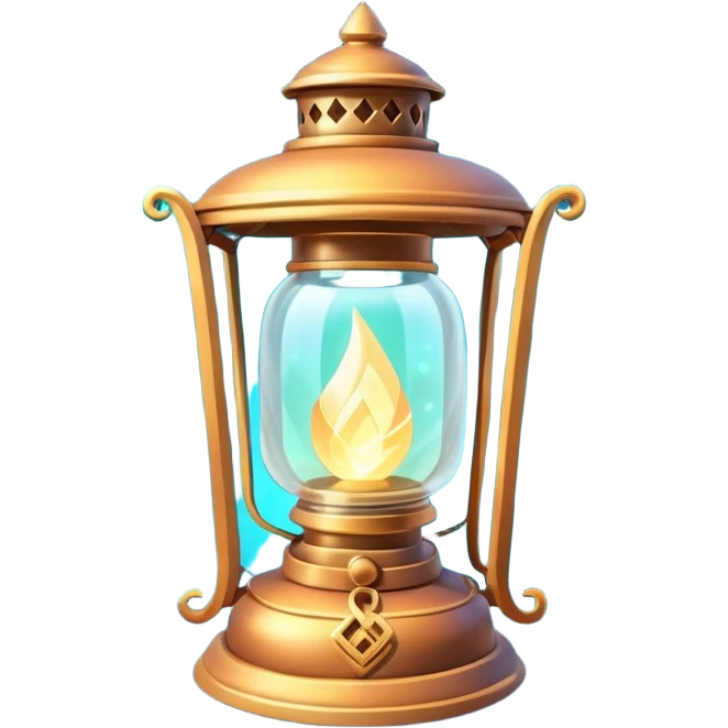 enchanted lantern object icon, strong magical glow, floating runes and sparkles, mystical light swirling inside the lantern, fantasy magic aura, 3D cartoon, mobile game icon style, centered, clean background, no text, no watermark emoji