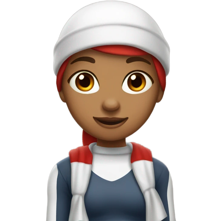 Emoji of a sporty girl in a top and leggings with a red Christmas hat. emoji