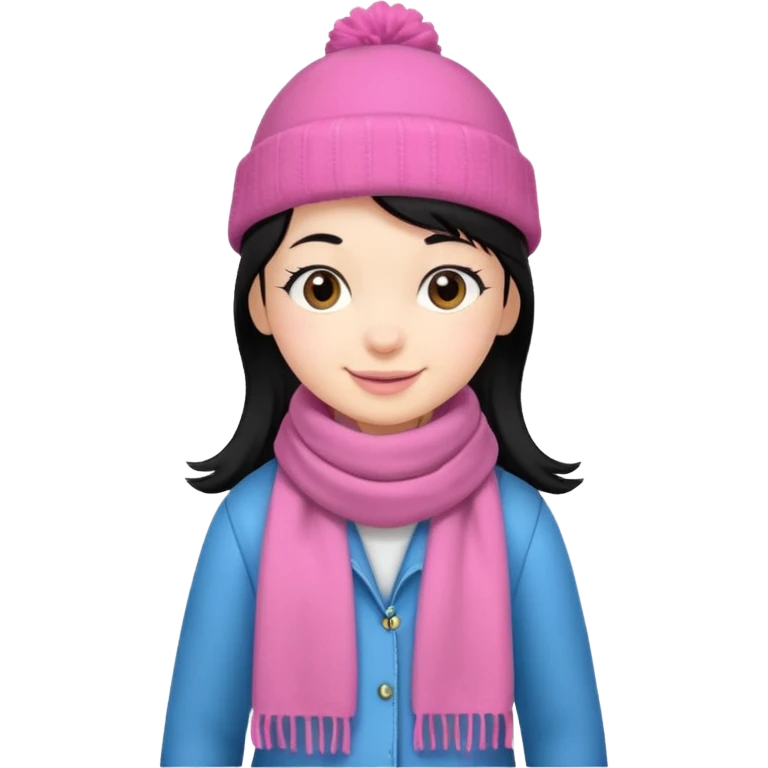 Kid wearing pink hat and scarf, black hair, full body emoji