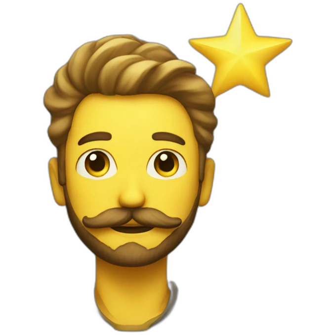 a yellow shining star with a beard and moustache emoji
