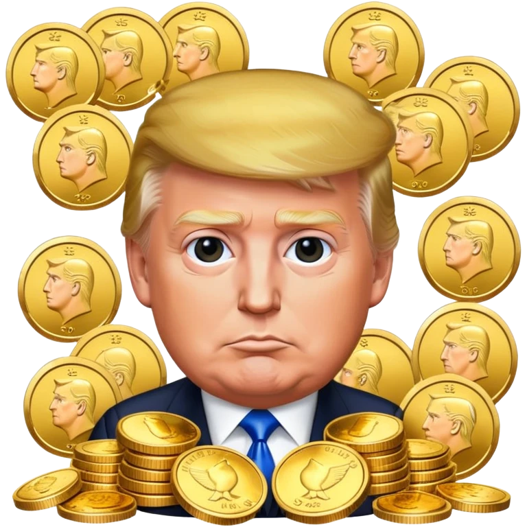 President Trump surrounded by gold coins emoji