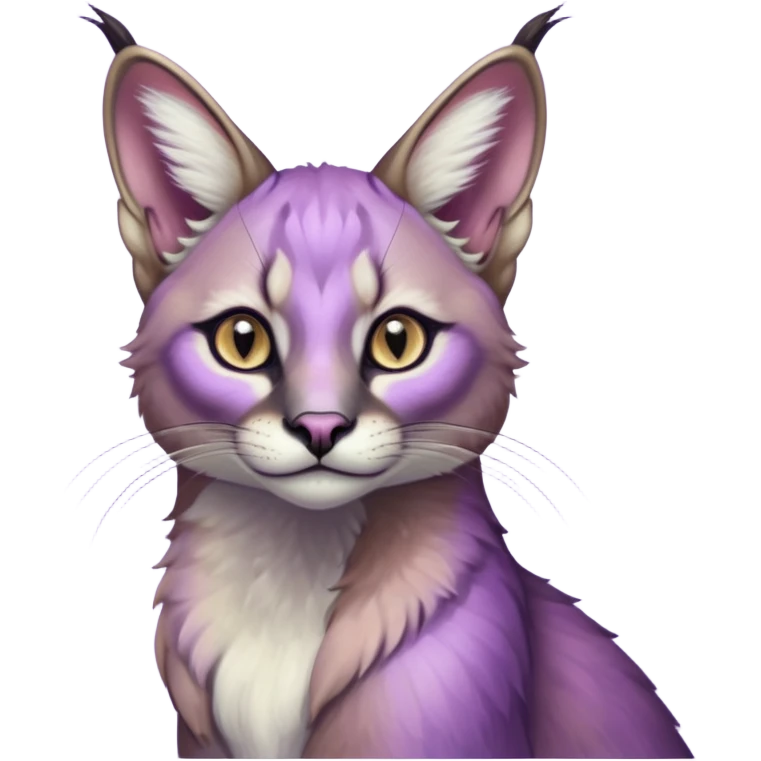 Colorful dark tropical pastel-lilac-lavender-violet iridescent pastel white glorious divine exotic cute cool beautiful shiny beautiful fantasy-caracal-civet-genet-sergal-vernid-Gryphon-Cacomistle-Trico-oncilla-animal-Fakémon-hybrid-fursona (full body) emoji