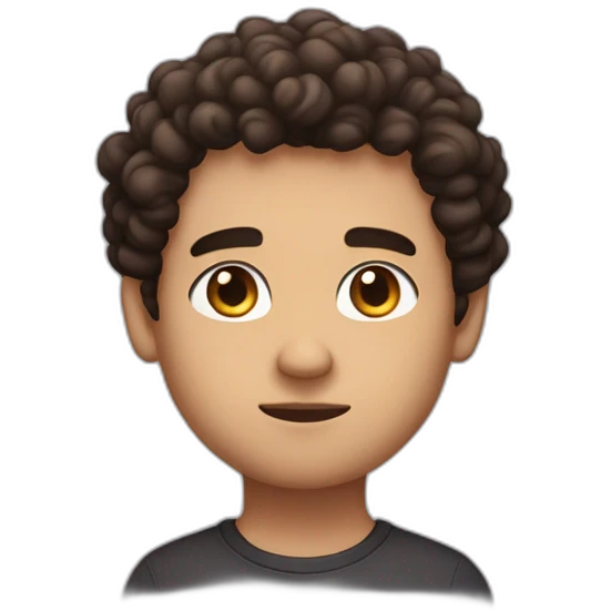 a little bit chuby guy, little dense eyebrows,dark brown eyes, serious face, curly hair emoji