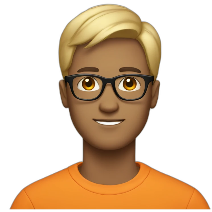 guy with black glasses dirtyblonde short hair with orange sweatshirt emoji