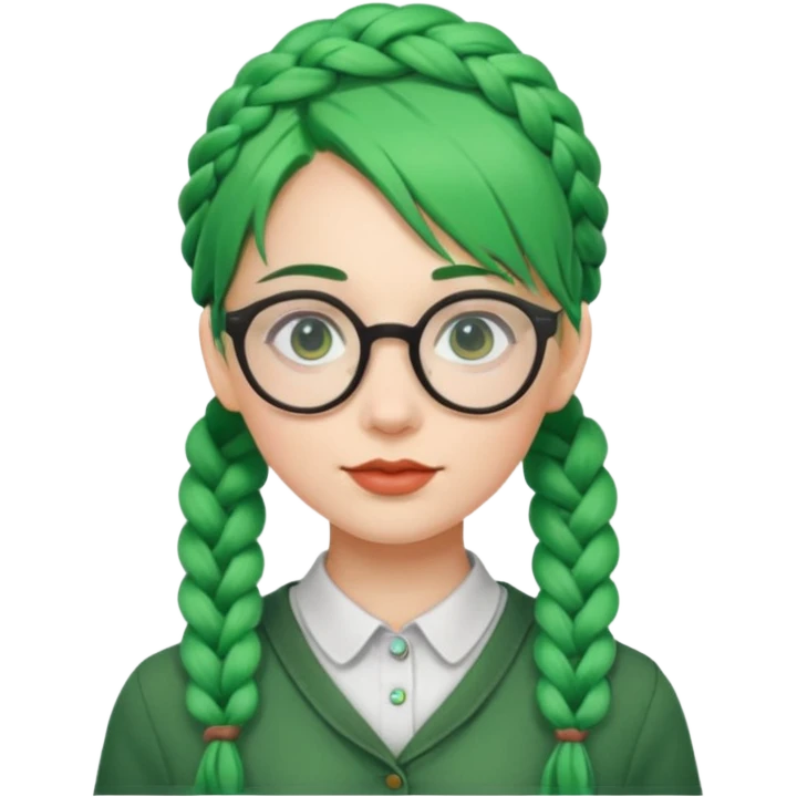 girl with green hairs, braids and spectacle, big visible braids and unique face shape emoji