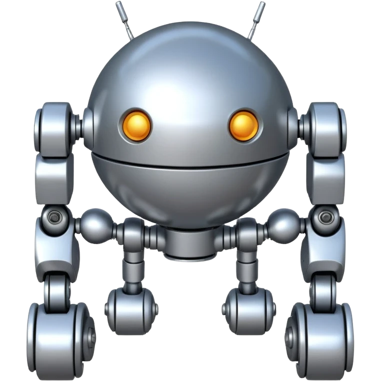 symmetrical 4 legged robot. center sphere with 4 evenly spaced legs. 1 leg extends from each side at sphere's equator emoji