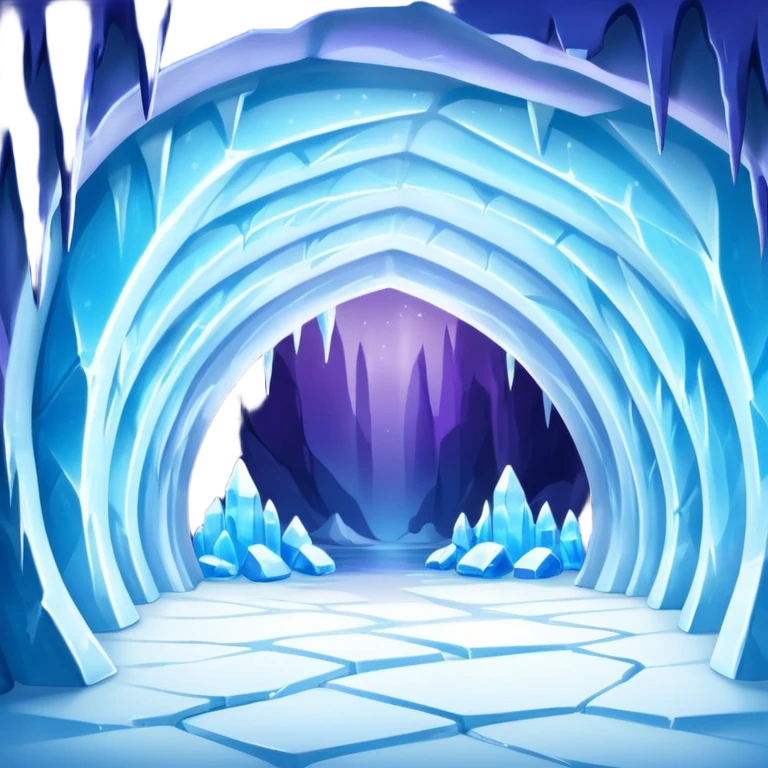 A breathtaking ice cave glowing with blue light, featuring smooth, curved walls made entirely of translucent ice. The interior reflects shimmering shades of blue and purple, with natural light filtering through the frozen surface. Realistic detail, cinematic lighting. emoji