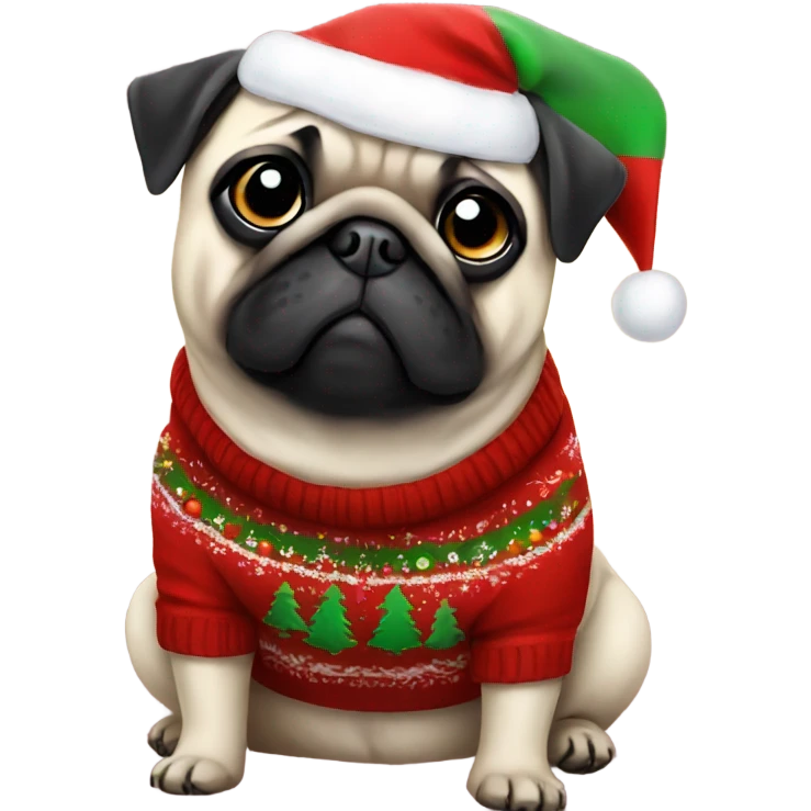 A pug wearing Christmas jumper  emoji