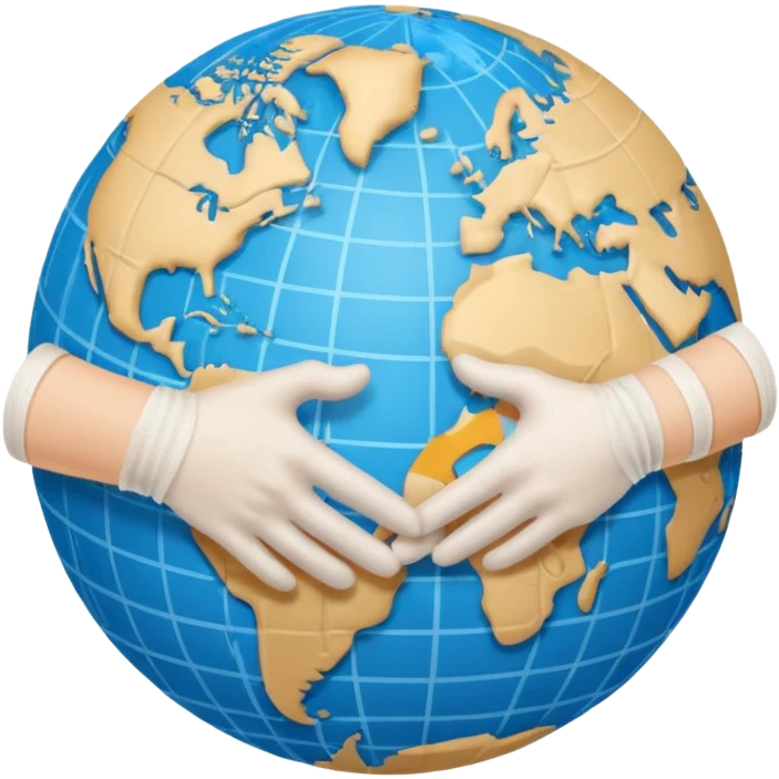 Generate an emoji of two hands shaking in front of a globe. Have the global have a bandage wrapped around it. emoji