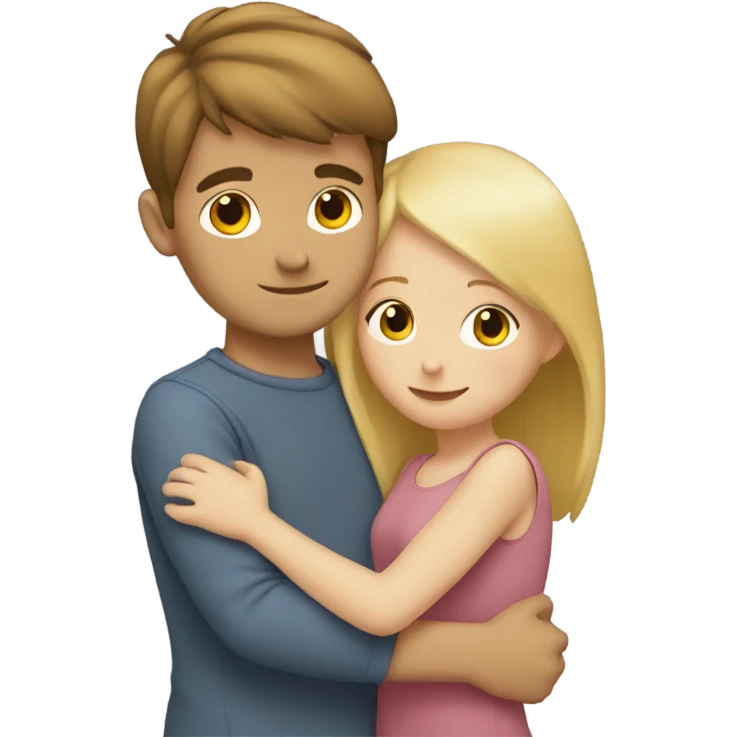 Boy with brown hair hugging a girl with blonde hair  emoji