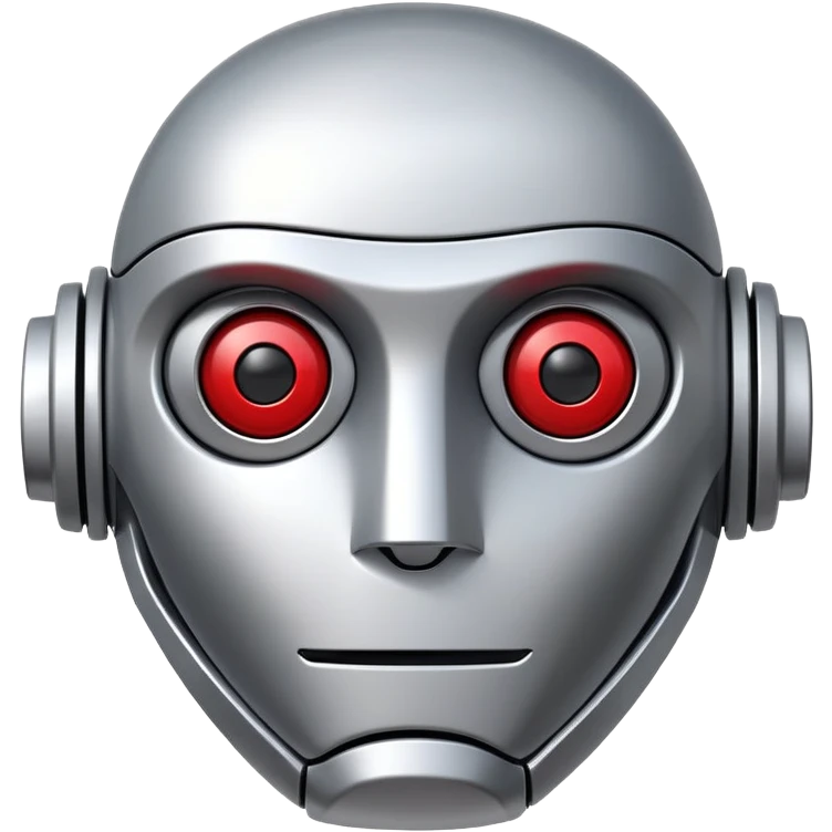 polished minimalistic perfectly round steel robot face with a red line instead of eyes, simple clean design emoji
