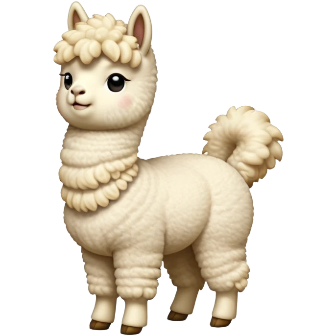 cinematic-[cream alpaca]-realistic-full-body-standing-emoji,-tail-flicking-lazily,-head-tilted-dramatically,-curly-[cream]-fur,-simplified-yet-realistic-focused-features,-highly-detailed,-glowing-with-an-almost-sarcastic-glow emoji