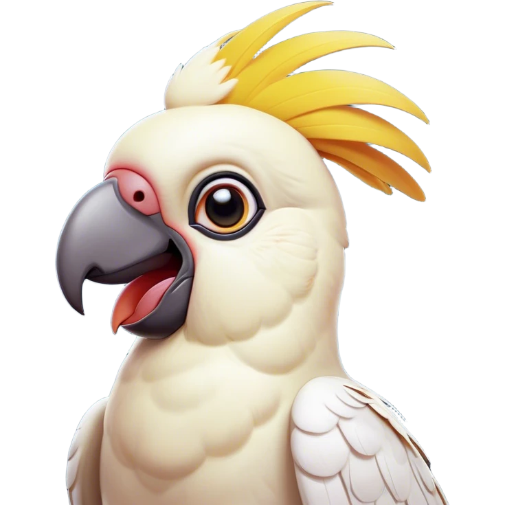 Cinematic Comical Cockatoo Portrait Emoji, Head tilted dramatically with an exaggeratedly shocked expression, featuring a striking, crest-adorned head with wide, comically expressive eyes full of playful disbelief and a vibrant, animated beak, Simplified yet hilariously expressive features, highly detailed, glowing with a slightly sassy tropical glow, high shine, dramatic yet playful, stylized with an air of cheeky avian mischief, soft glowing outline, capturing the essence of a meme-worthy cockatoo that looks ready to squawk its way into viral fame! emoji