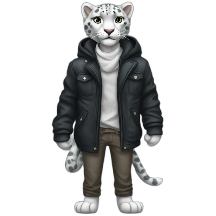 Snow leopard wearning a black jacket emoji