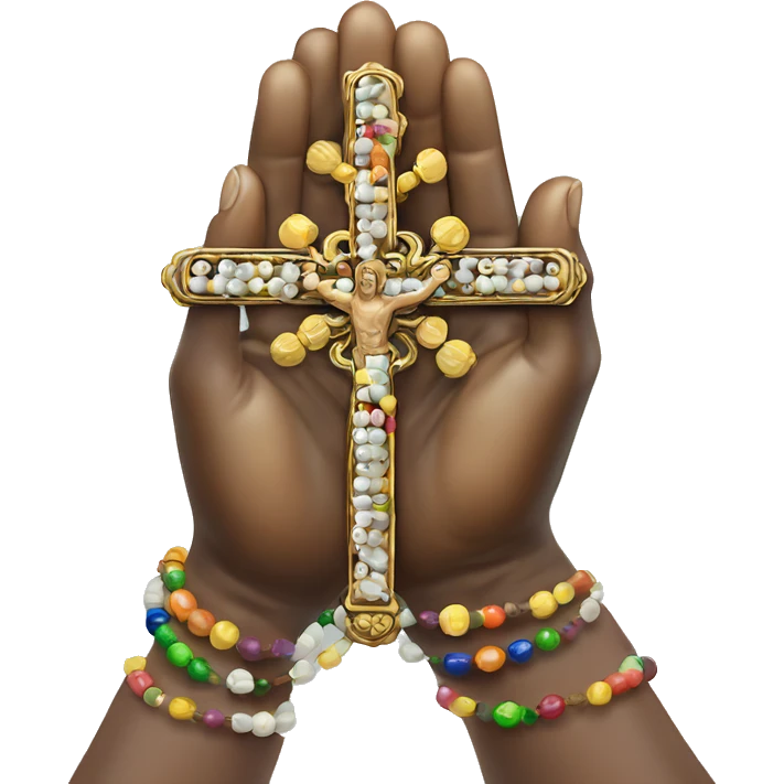 PRAYING HANDS WITH BEADED HOLY cross ROSARY IN HANDS  emoji
