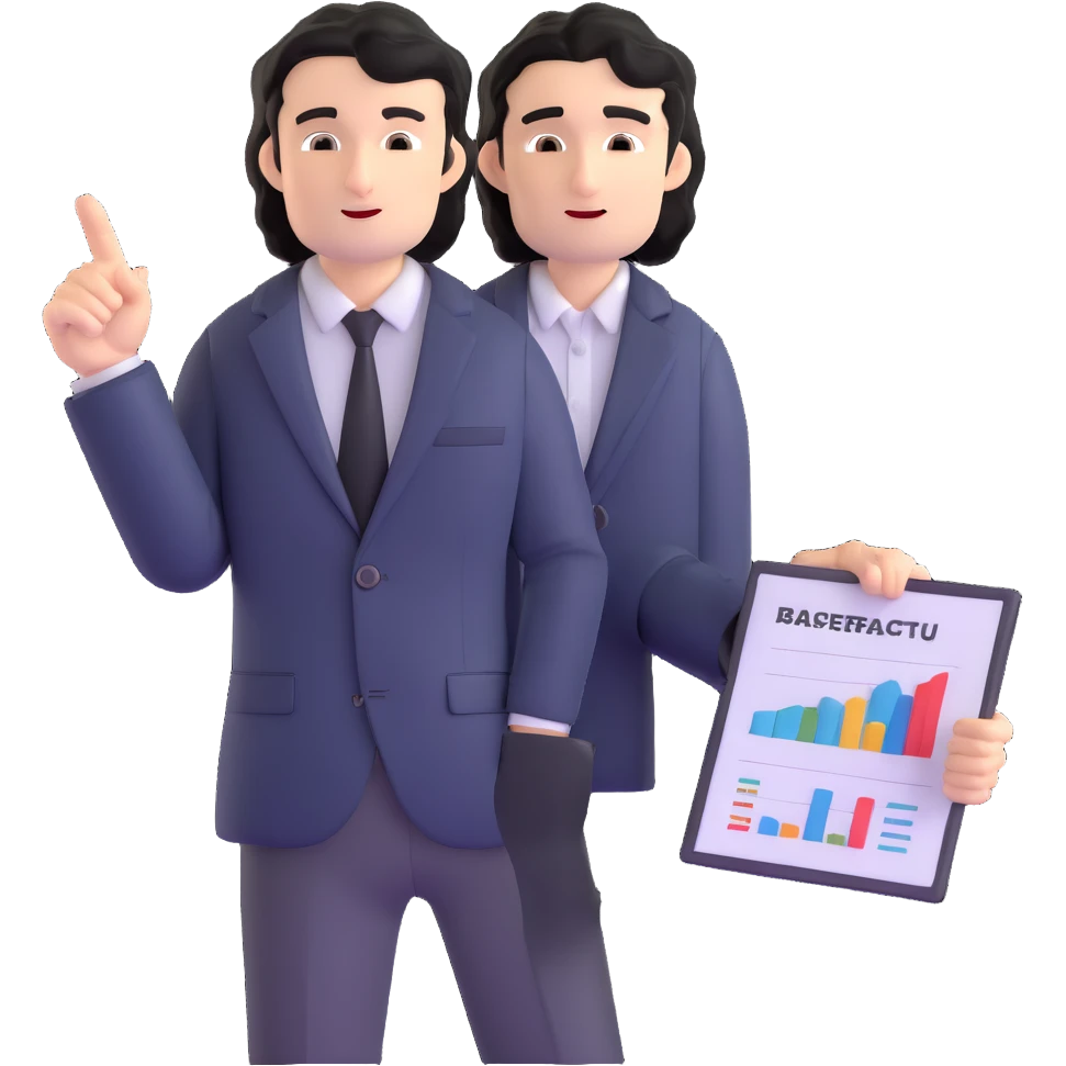 Business strategist man with black wavy hair, stubble, chiseled face, wearing blazer and button-up shirt, standing and pointing at charts while consulting with seated clients, confident leadership expression emoji
