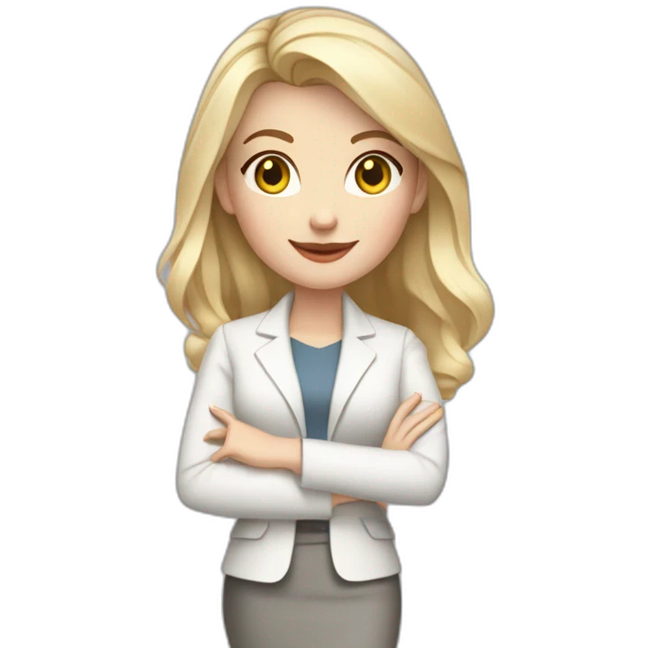 pale skin woman interior designer with cold blonde middle length hair, gray eyes, White classical jacket, blouse, Gray skirt holding a color palette in the hands emoji