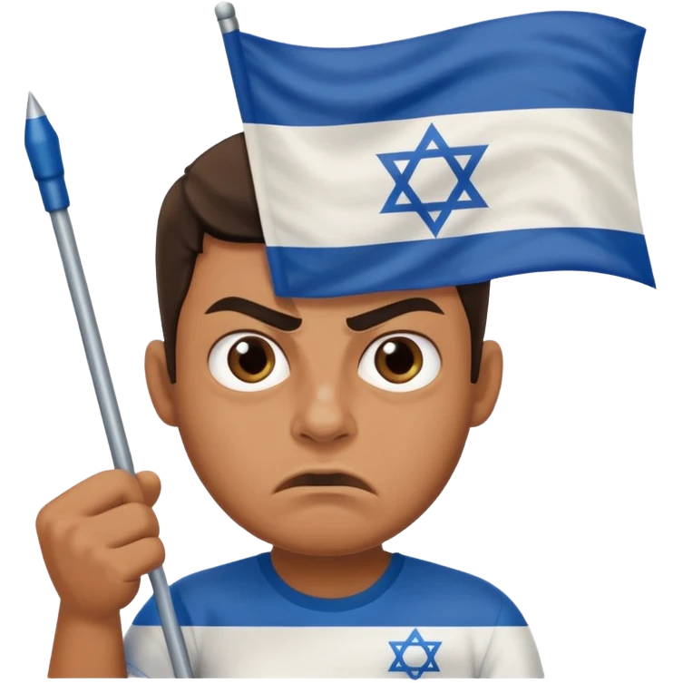 İsrail Bayrak tutan ve çok kızgın bakan adam sevmemiş gibi emoji