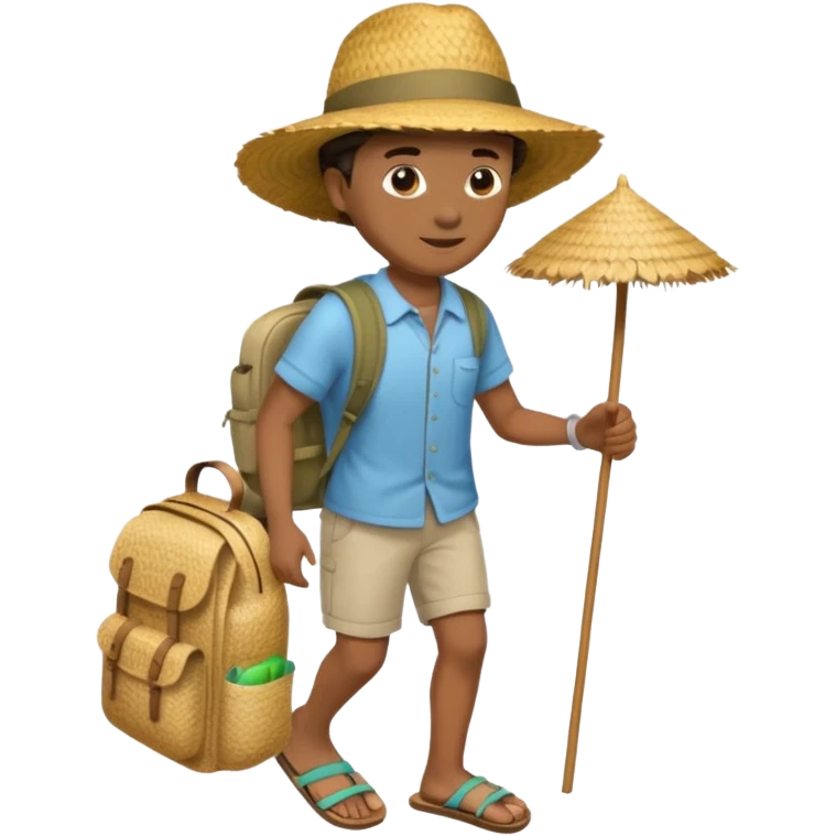 Créole réunionnais chapeau paille tong au pieds et sac a dos en paille  emoji