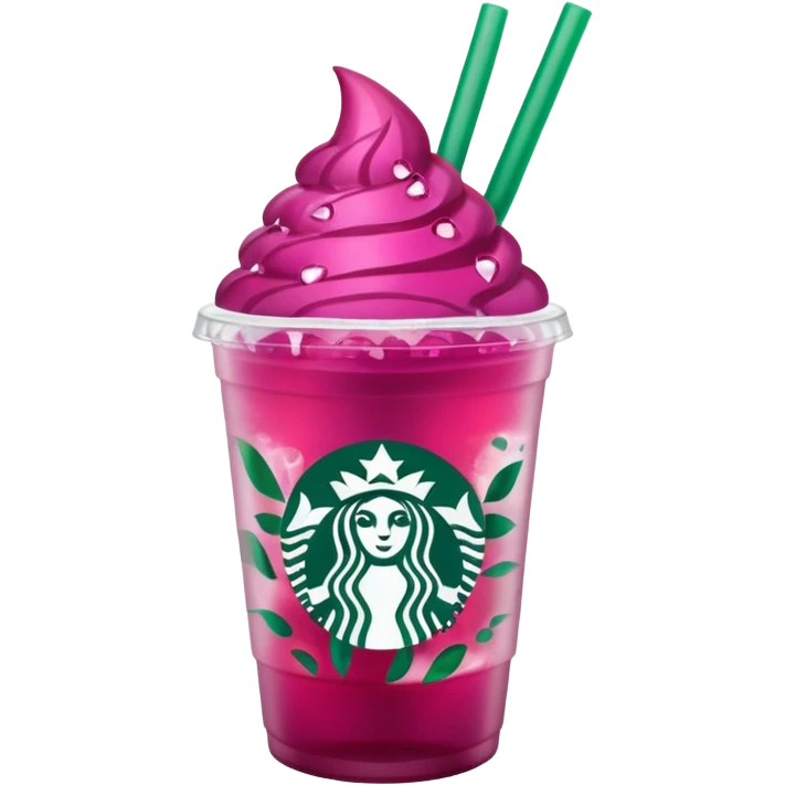Starbucks dark pink dragonfruit refresher. no pink cream on top. starbucks logo. emoji