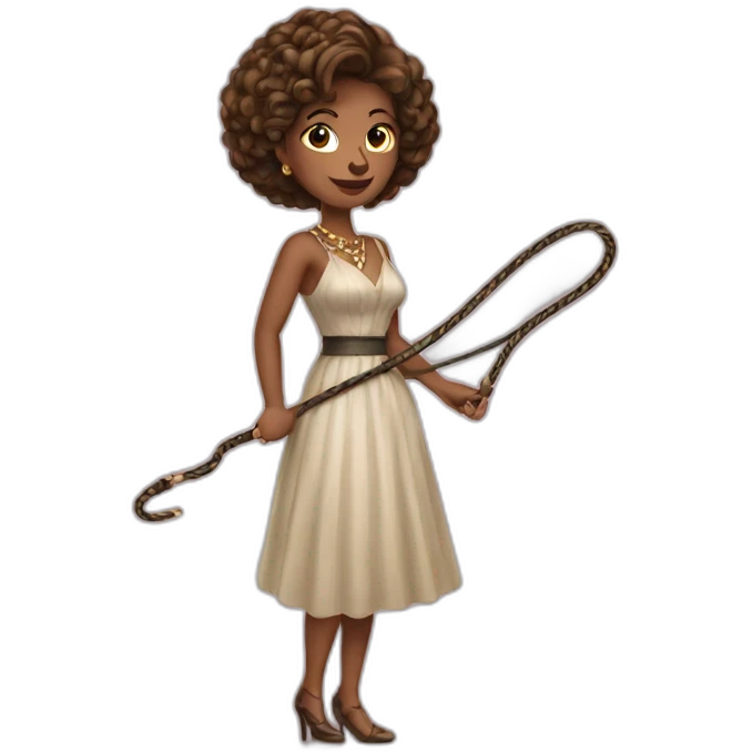 Woman in loepard dress with a whip emoji