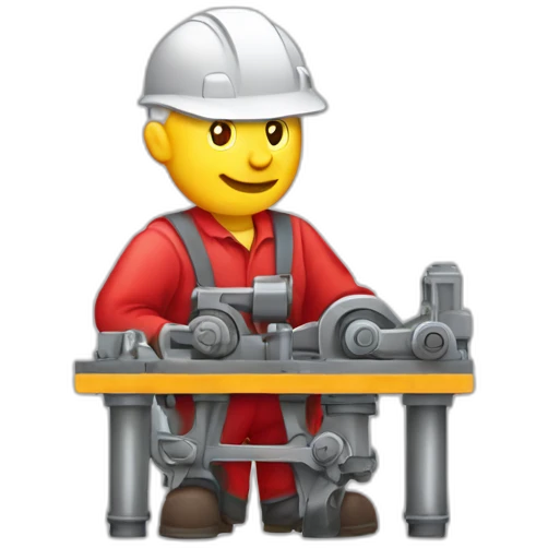 Industrial professional senior mechanical assembler working on the assembly of heavy machinery with a red outfit emoji