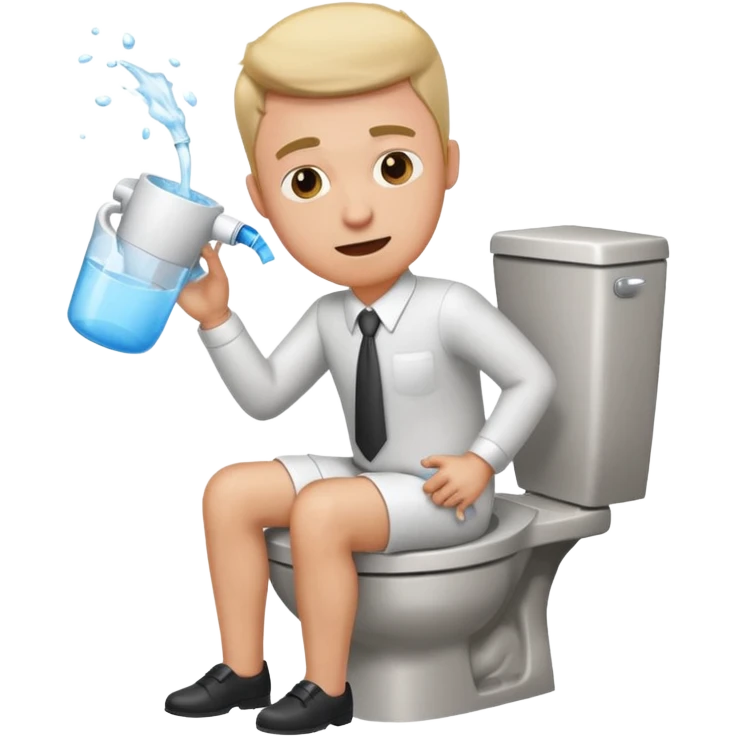 office man taking a toilet and pouring toilet water on himself, expressive and humorous emoji