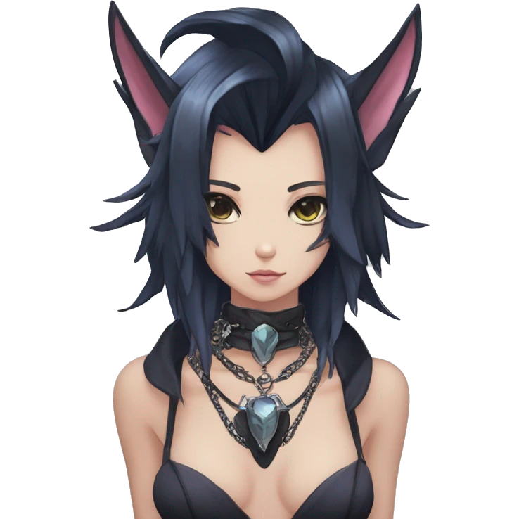 cool punk kawaii anime edgy distinguished pretty elegant beautiful fantasy black ethereal nargacuga-Noivern-sphynx-Quiana-Fakemon collar harness chains necklace full body emoji