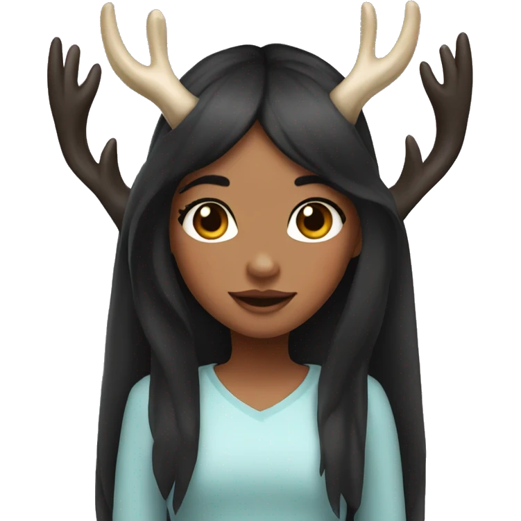 Girl with deers horns with black hair with heart hands emoji