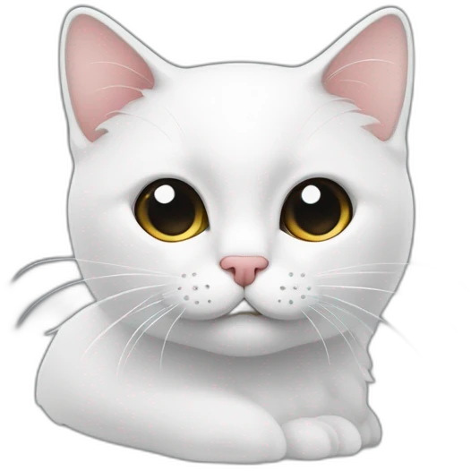 Petite chat blanc avec une tache noir au dessus de l’oeuil gauche et la queue noire emoji