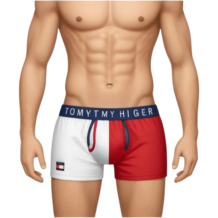 Rapaz branco cabelos escuros usando cueca Boxer Tommy Hilfiger emoji
