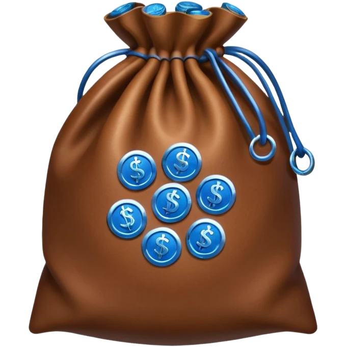 brown money bag with blue coins inside emoji