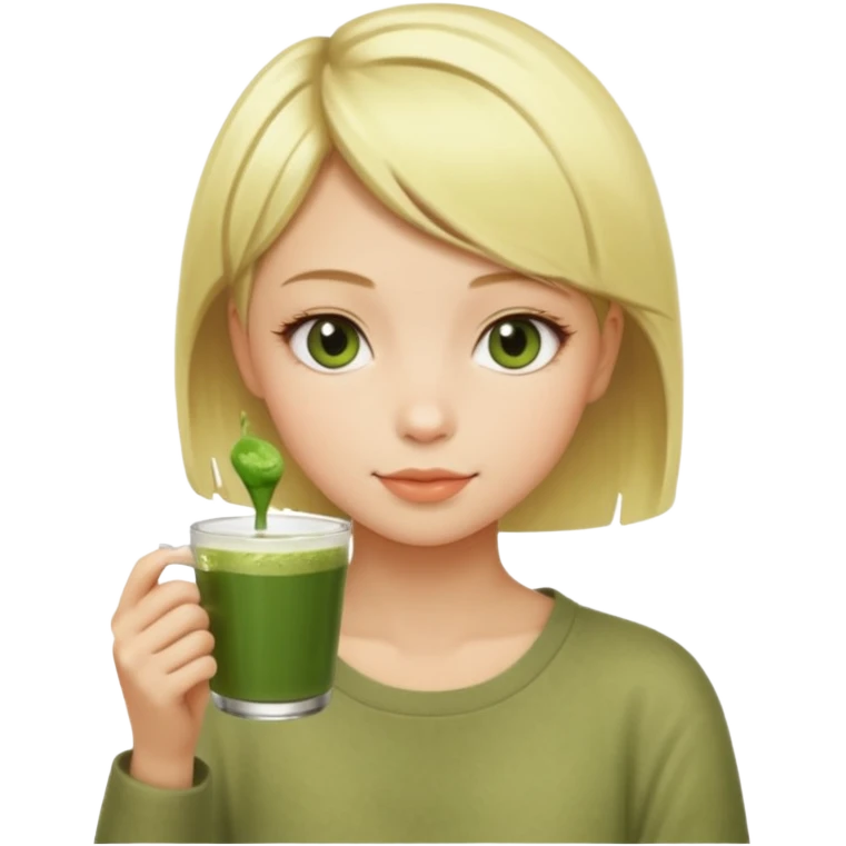 Chica rubia de pelo corto tomando matcha  emoji