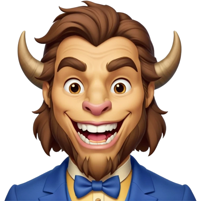 Beast from Beauty and the Beast with human mouth smiling, gentler expression, blue formal outfit emoji