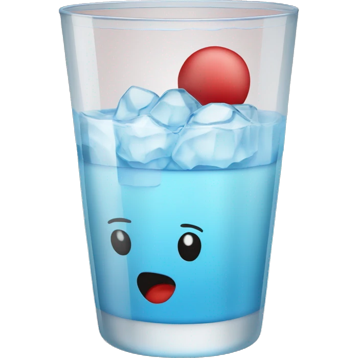 Un vaso de agua con hielo y un sorbete rojo emoji