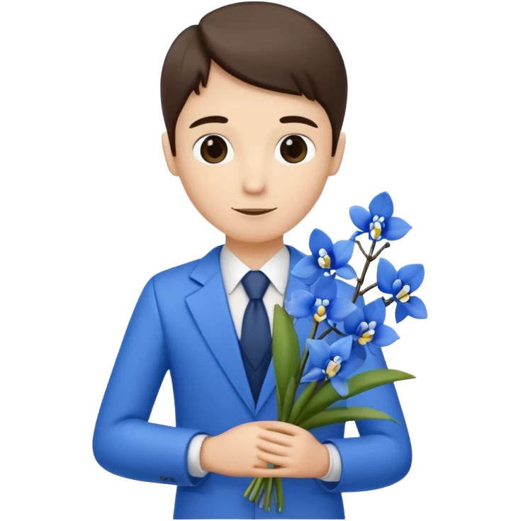 A stick figure holding a bouquet of blue orchids emoji